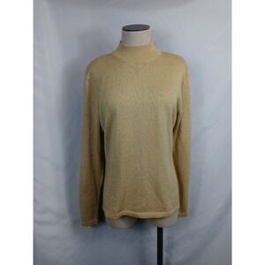 Yarnworks Beige Shimmer Mock Neck Sweater Size Medium Soft‎ Knit Chic